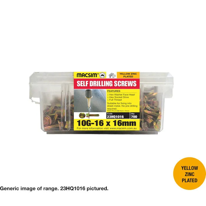 Macsim Hex Washer Face Self Drilling Screws Yellow Zinc Plated - Various Sizes and Quantities