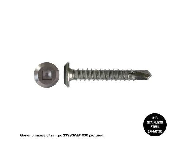 Macsim Wafer Head Self Drilling Screws (Square Drive) 316 Grade Stainless Steel - Box of 1000 - Various Sizes