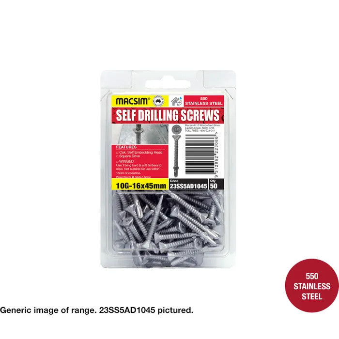 Macsim Self Drilling Wing-Tip Decking Screws (Square Drive) Bi-Metal & 550 Grade Stainless Steel Options - 10G x 45mm