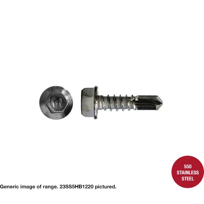 Macsim Hex Washer Face Self Drilling Screws 550 Grade Stainless Steel - Box of 1000 - Various Sizes with Neoprene Washer Optionks