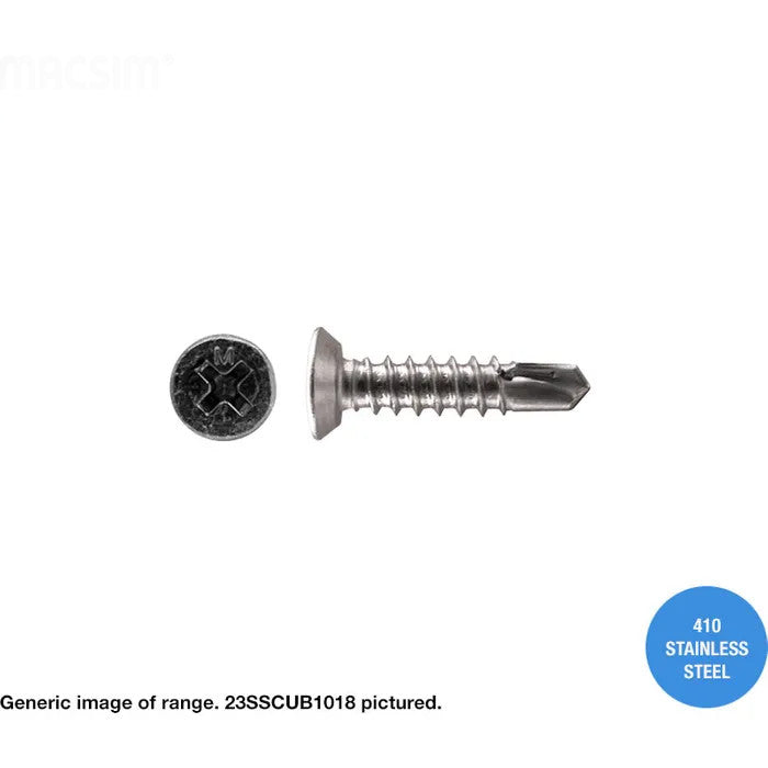 Macsim Countersunk UNDER CUT Self Drilling Screws 410 Grade Stainless Steel - Box of 1000 - Various Sizes