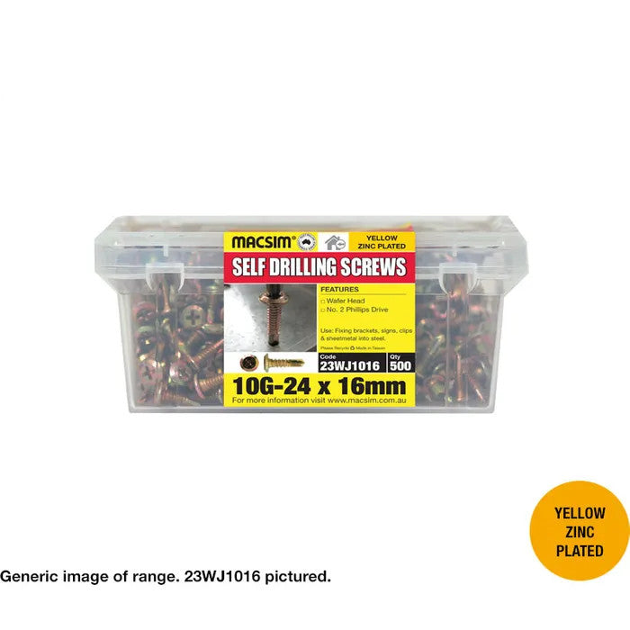 Macsim Wafer Head Self Drilling Screws (Phillips Drive) Yellow Zinc Plated – Various Sizes and Quantities