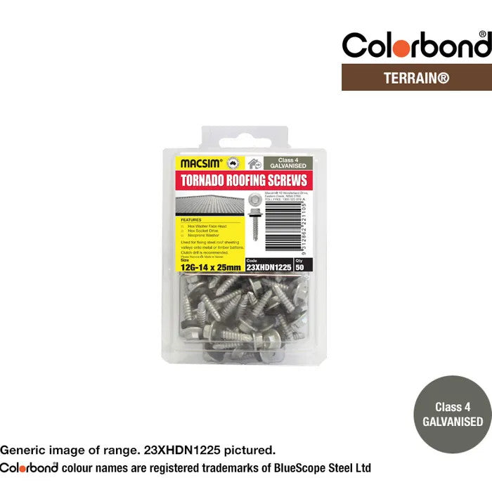 Self Drilling Galvanised Tornado Roofing Neoprene Washer Screw 12g x Length and Quantity - Painted Head Options