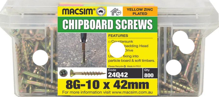 Macsim Chipboard Screws (Square Drive) Yellow Zinc Plated - Various Sizes and Quantities