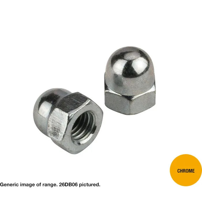 Hex Chrome Dome Nuts - Various Sizes Box of 100
