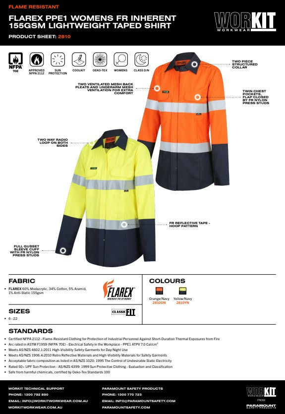 Flarex PPE1 Womens FR Inherent 155Gsm Lightweight Taped Shirt 3 colour options limited sizes