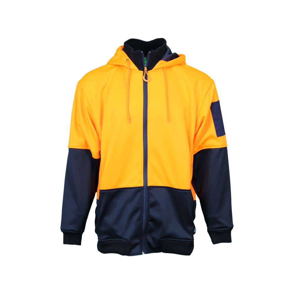 Hi-Vis 2 Tone Full Zip Tech Fleece Hoodie-Orange & Navy in Various Sizes