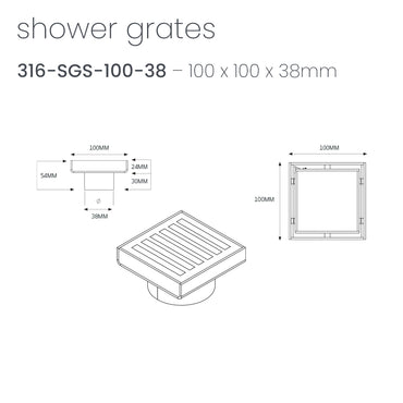 Radiant Brushed Bronze Square Slotted Floor Grate - 100mm x 100mm x Outlet Diameter