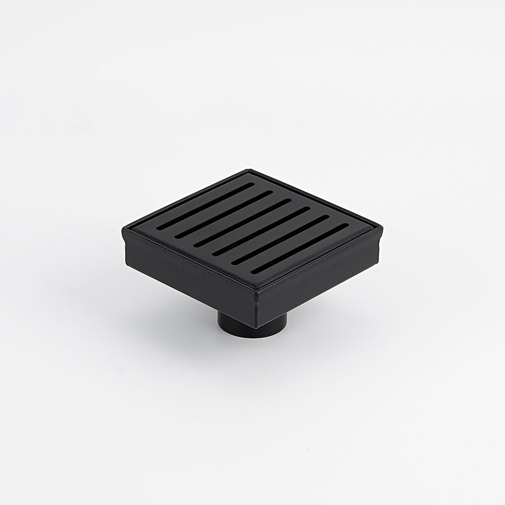 Radiant Matt Black Square Slotted Floor Grate 100mm x 100mm in 2 Outlet Sizes