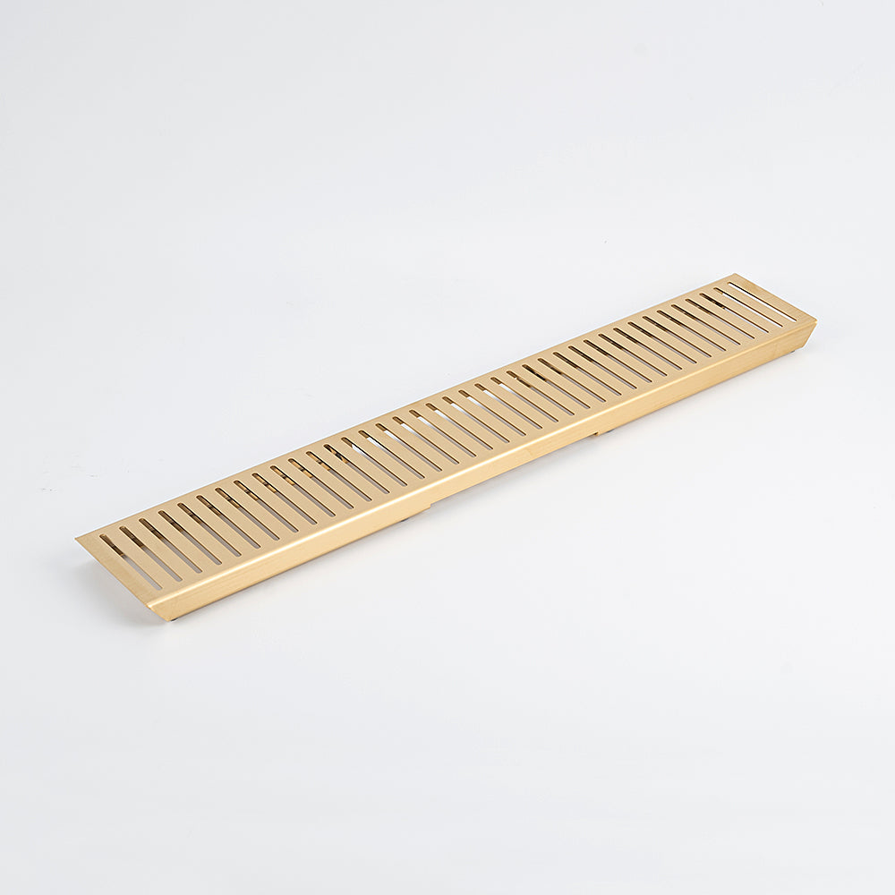 Radiant Brushed Gold Linear Slotted Floor Grate 100mm x Various Lengths in 2 Outlet Sizes