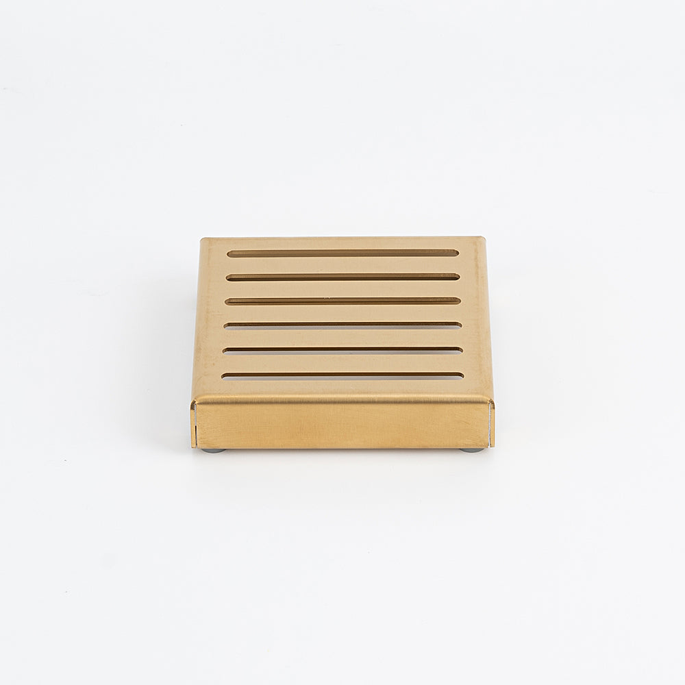 Radiant Brushed Gold Square Slotted Floor Grate 100mm x 100mm in 2 Outlet Sizes