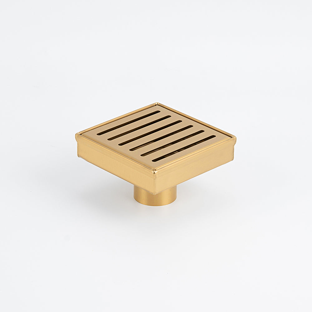 Radiant Brushed Gold Square Slotted Floor Grate 100mm x 100mm in 2 Outlet Sizes