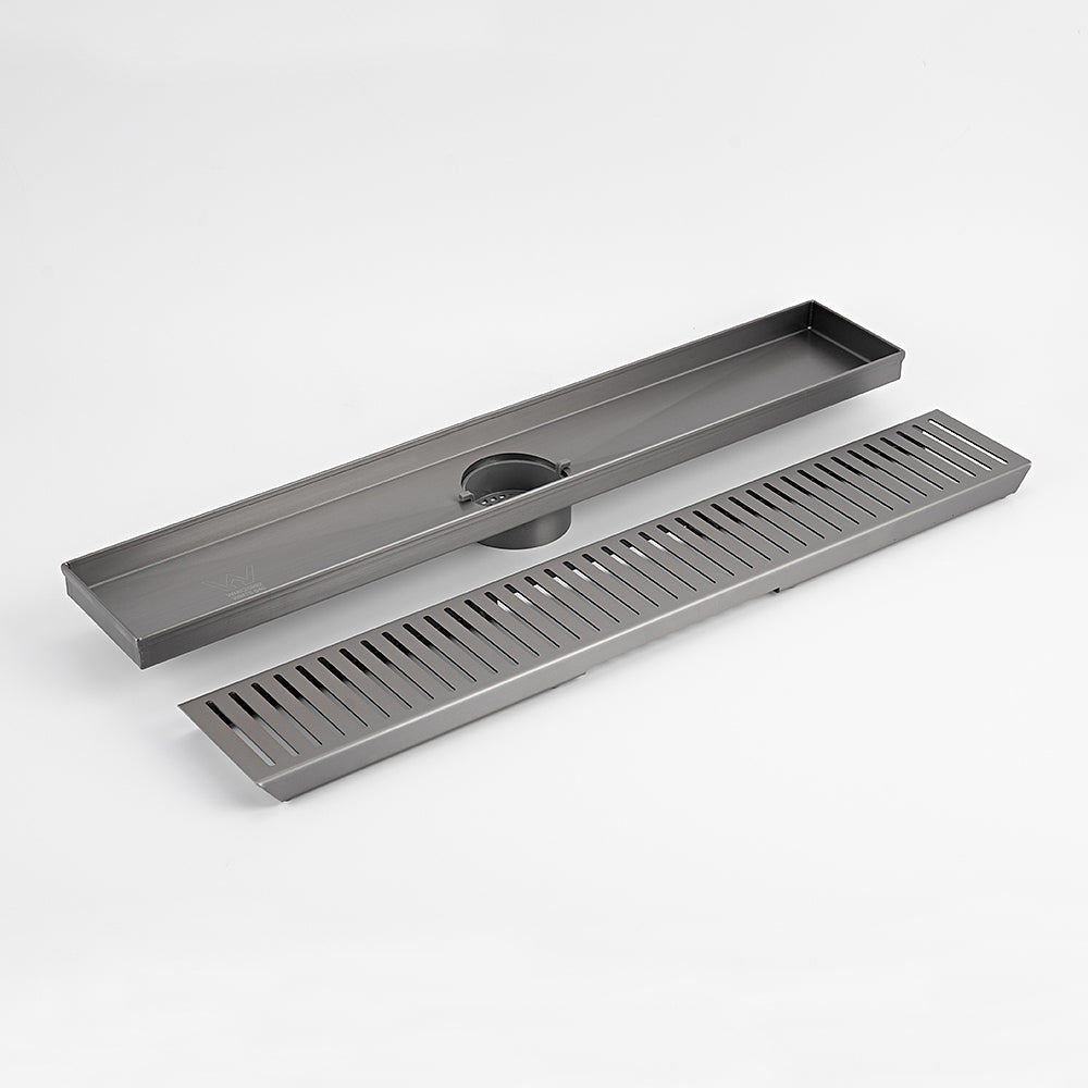 Radiant Gun Metal Grey Linear Slotted Floor Grate 100mm - in Various Lengths x 74mm Outlet