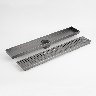 Radiant Gun Metal Grey Linear Slotted Floor Grate - 100mm x Length x 74mm Outlet
