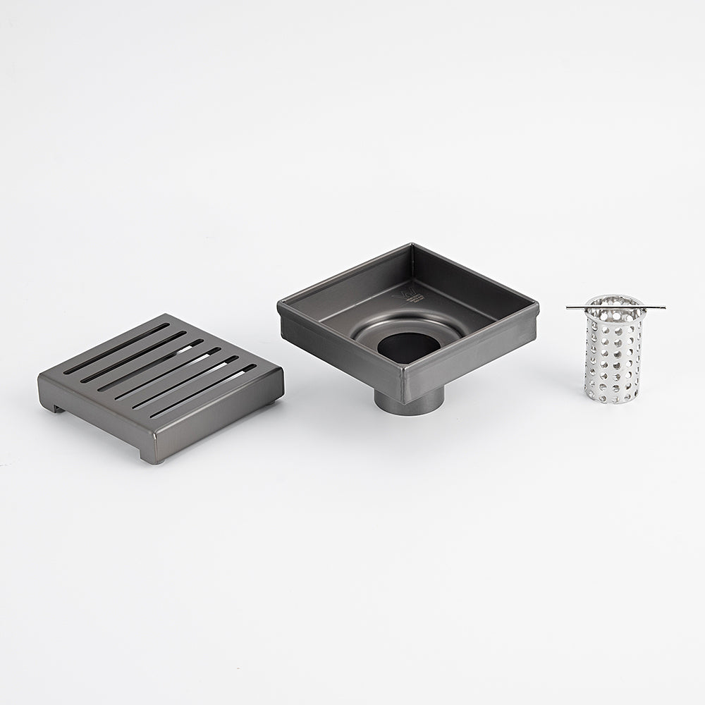 Radiant Gun Metal Grey Square Slotted Floor Grate 100mm x 100mm x 38mm Outlet