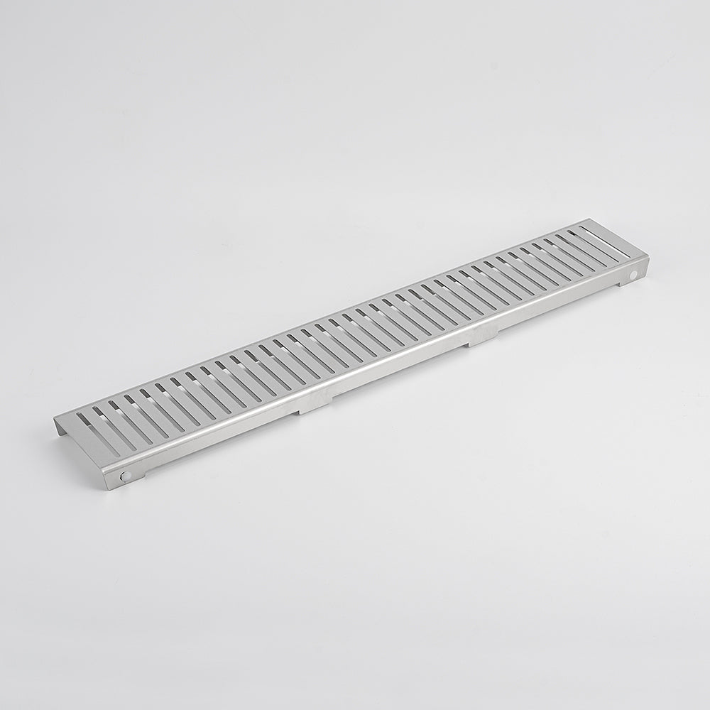 Radiant Brushed Satin Linear Slotted Floor Grate 100mm x Various Lengths in 3 Outlet Sizes
