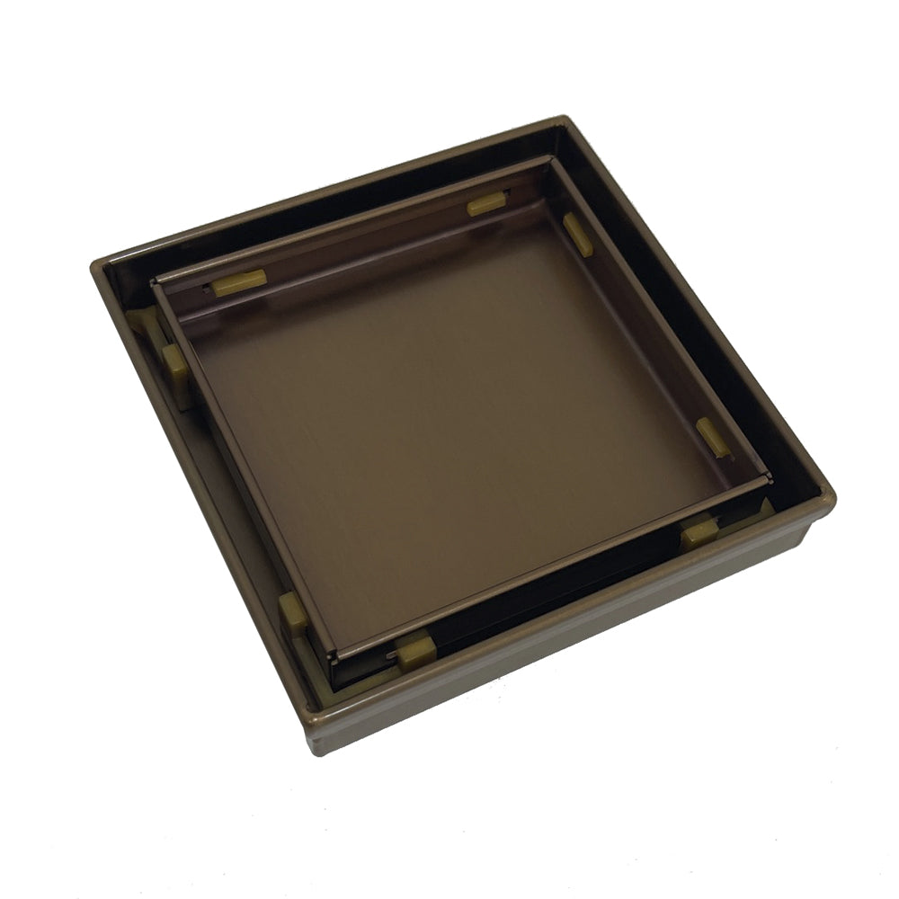 Radiant Brushed Bronze 316 Stainless Steel Square Tile Insert Shower Grate - 100mm x 100mm x Outlet Diameter