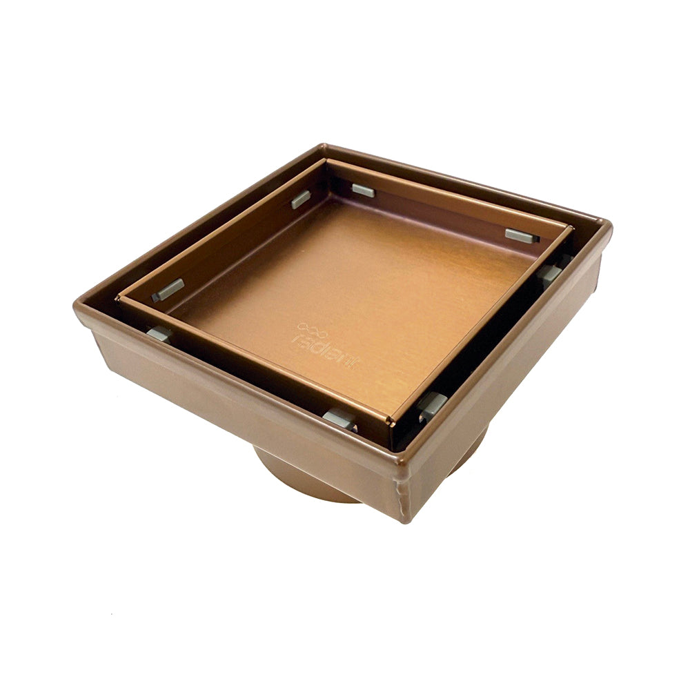 Radiant Brushed Bronze 316 Stainless Steel Square Tile Insert Shower Grate - 2 Outlet Sizes