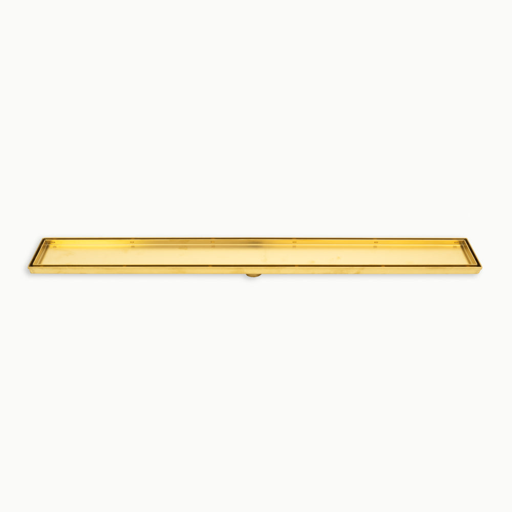 Radiant Brushed Gold Linear Tile Insert Floor Grate 100mm - 4 Length Options x 2 Outlet Sizes
