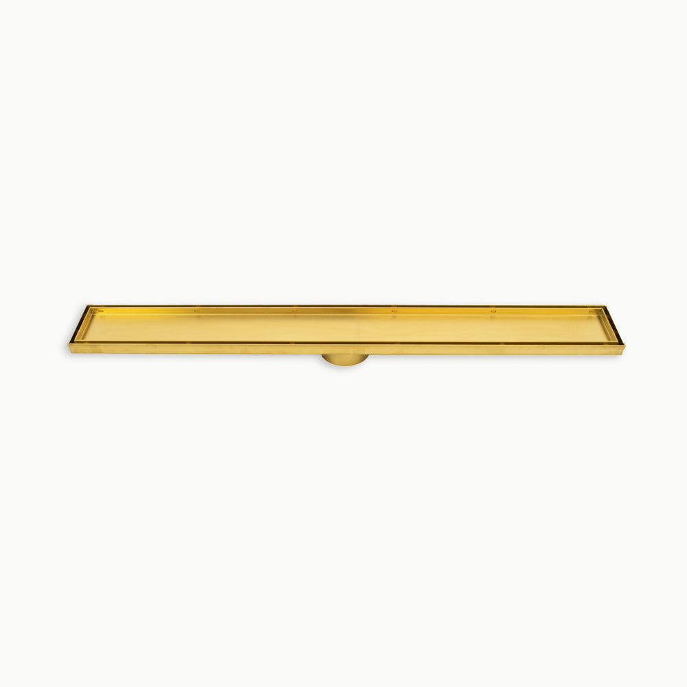 Radiant Brushed Gold Linear Tile Insert Floor Grate 100mm - 4 Length Options x 2 Outlet Sizes