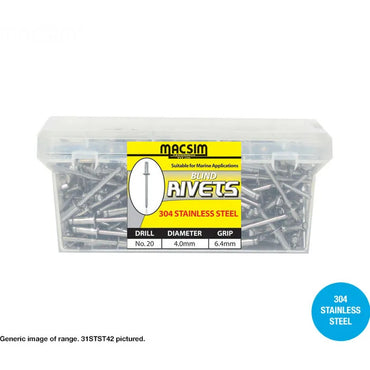 304 Stainless Steel / Steel Dome Head Rivets - max grip x diameter x box quantity