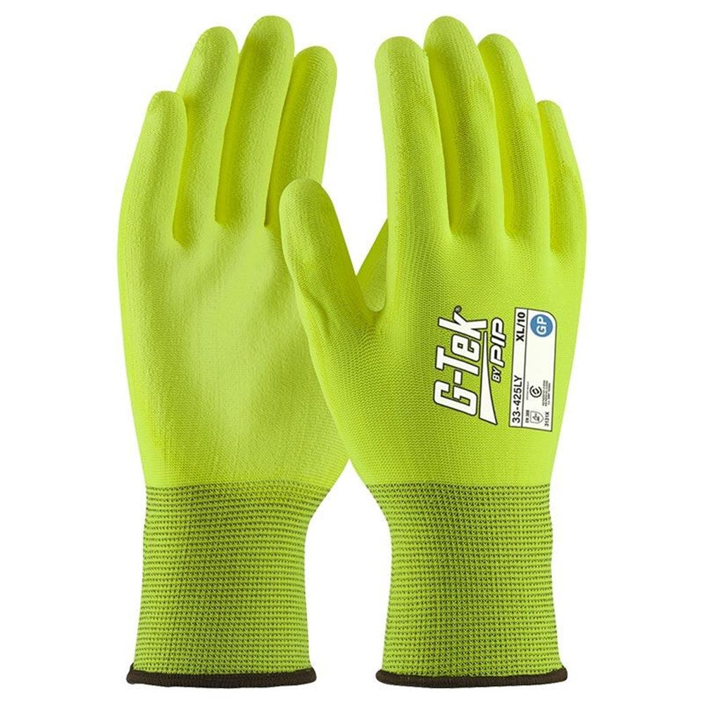 G-Tek 13G Hi-Viz Palm Dip Gloves - 12 Pairs in 6 Size Options