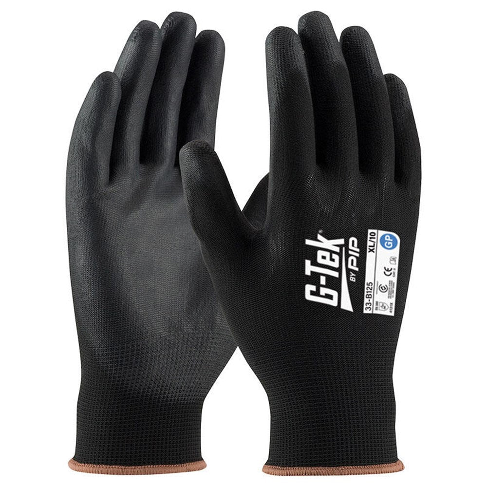 G-Tek 13G Black Nylon GP Palm Dip Gloves - 12 Pairs in 6 Size Options