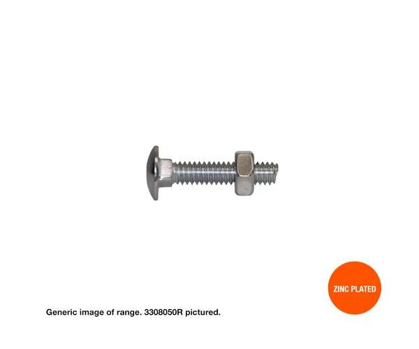 Cup Head Zinc Carriage Bolt and Nut Imperial Diameter x Length in Various Box Quantities