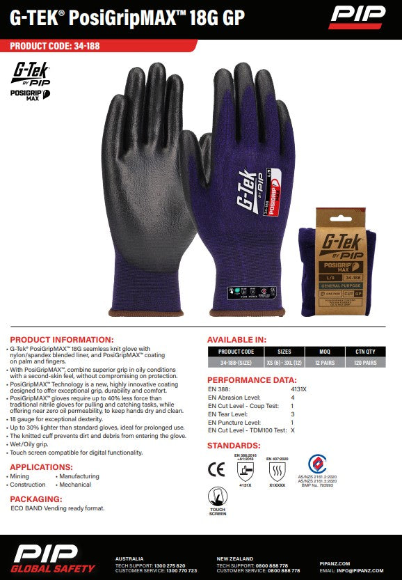 G-Tek Posigripmax 18G GP Gloves - 12 Pairs in 7 Size Options