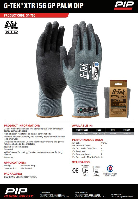 G-Tek Xtr 15G Gp Palm Dip Gloves - 12 Pairs in 7 Size Options