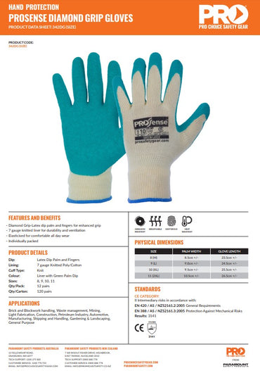 Pro Choice ProSense Diamond Grip Gloves - 12 Pairs in 4 Size Options