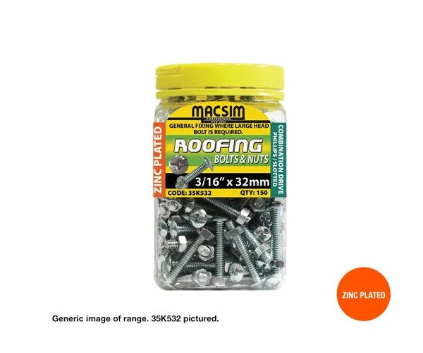 Roofing Zinc Bolt & Nut – Various Diameters and Metric Length
