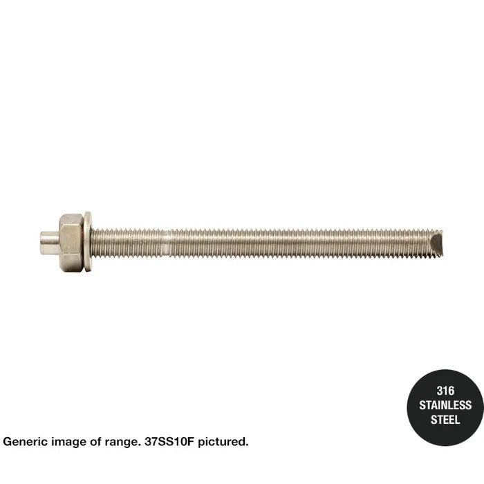 Macsim Chemical Anchor 316 Grade Stainless Steel FLAT TOP Stud Bolts - 10mm x 130mm - Box of 10