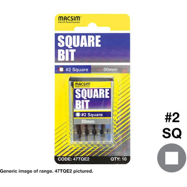 Square Drive Screwdriver Insert Bits - # Size x length x Pack Quantity
