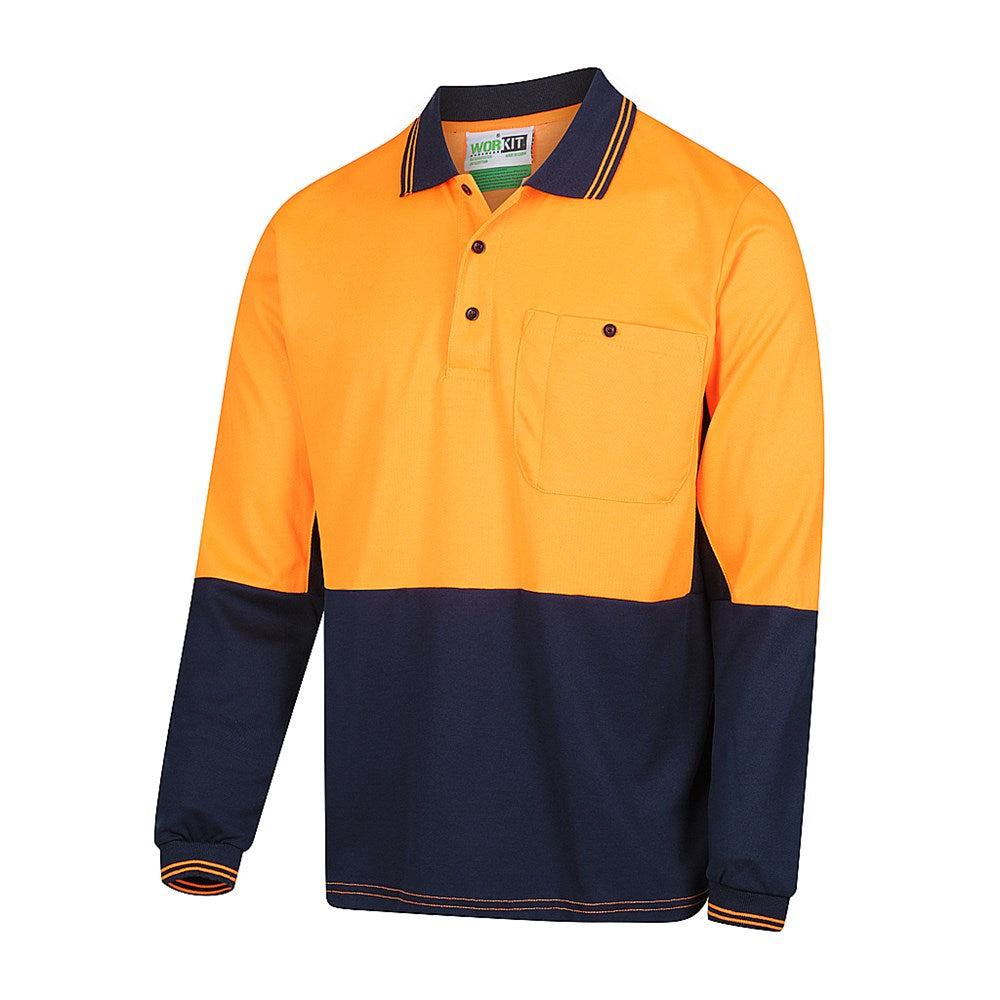 Hi Vis Long Sleeve Poly Cotton Polo Shirt - 2 Colour Options in Various Sizes