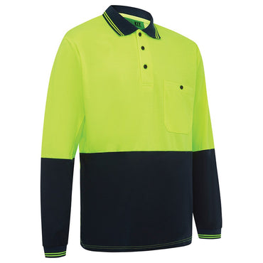 Hi Vis Long Sleeve Poly Cotton Polo Shirt - 2 Colour Options in Various Sizes