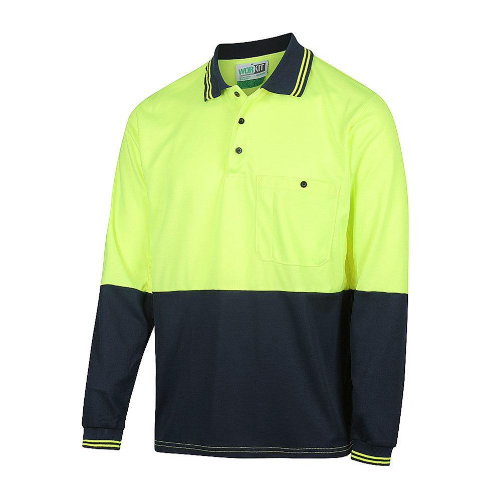 Hi Vis Long Sleeve Poly Cotton Polo Shirt - 2 Colour Options in Various Sizes
