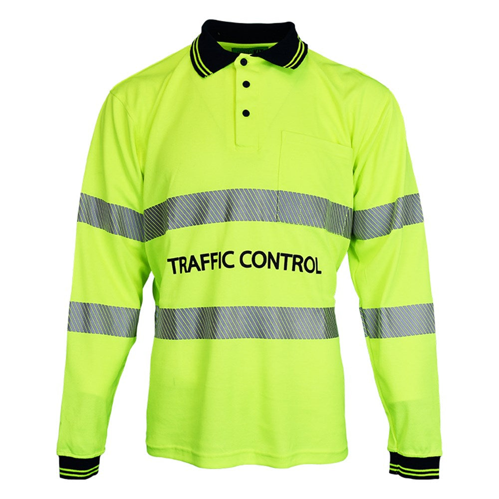Hi Vis Traffic Control Long Sleeve Poly Cotton Polo Shirt - 2 Colour Options in Various Sizes