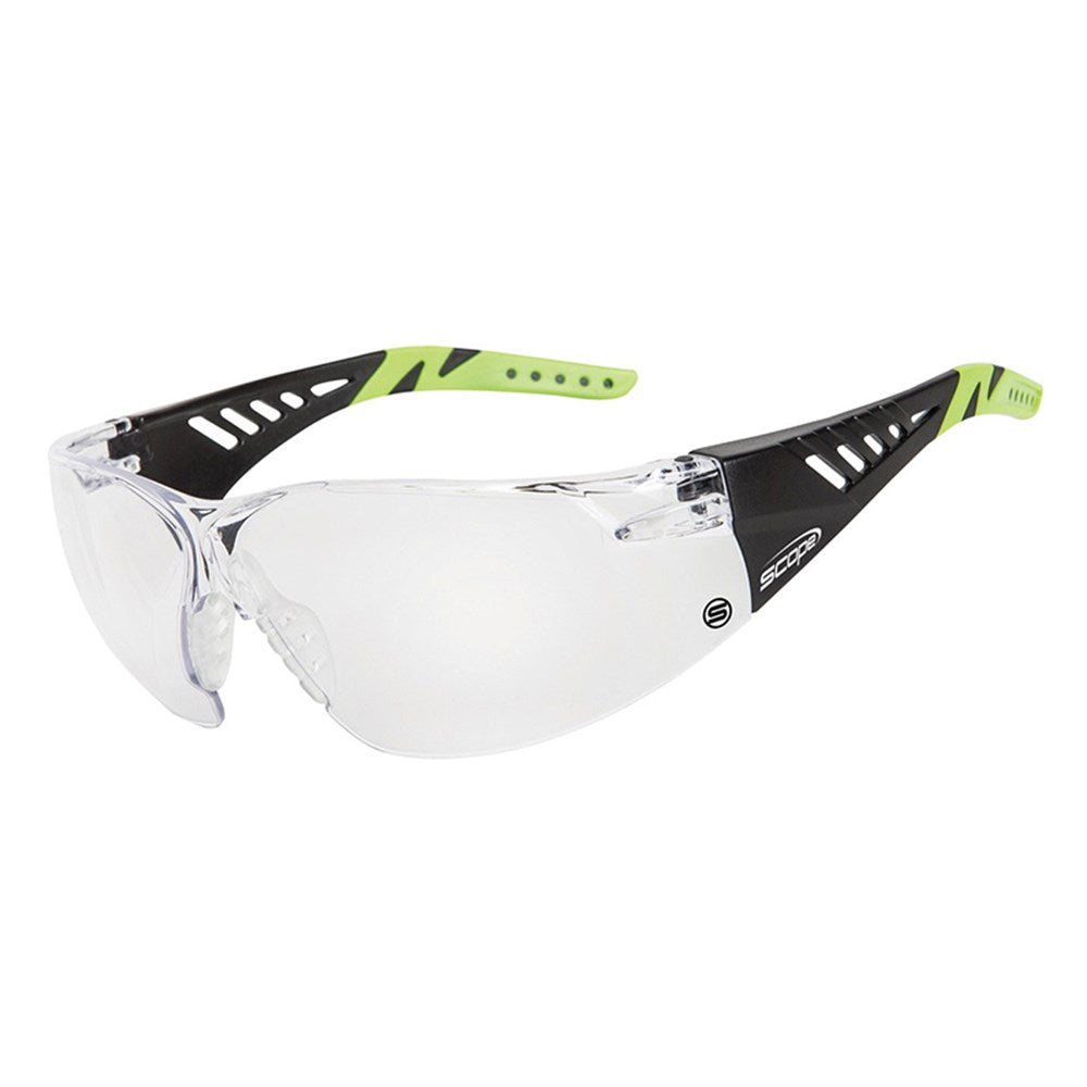 Scope Biosphere Safety Glasses Black & Lime Green Temple - 10 pairs 2 Lens Colour Options
