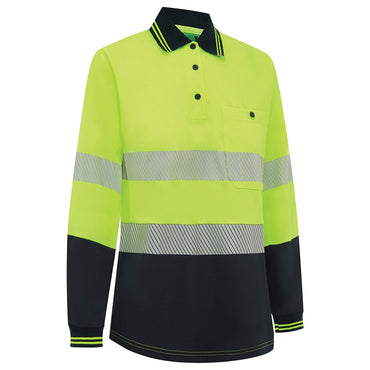 Womens Long Sleeve Hi Vis Poly Cotton Taped Polo Shirt - 2 Colour Options in Various Sizes