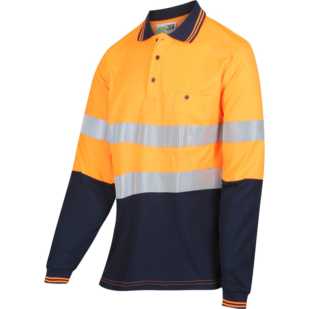 Womens Long Sleeve Hi Vis Poly Cotton Taped Polo Shirt - 2 Colour Options in Various Sizes
