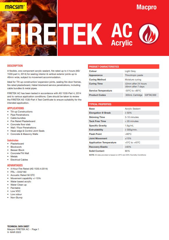 MacPro FireTek AC Acrylic Light Grey 300ml cartridge - Box of 20