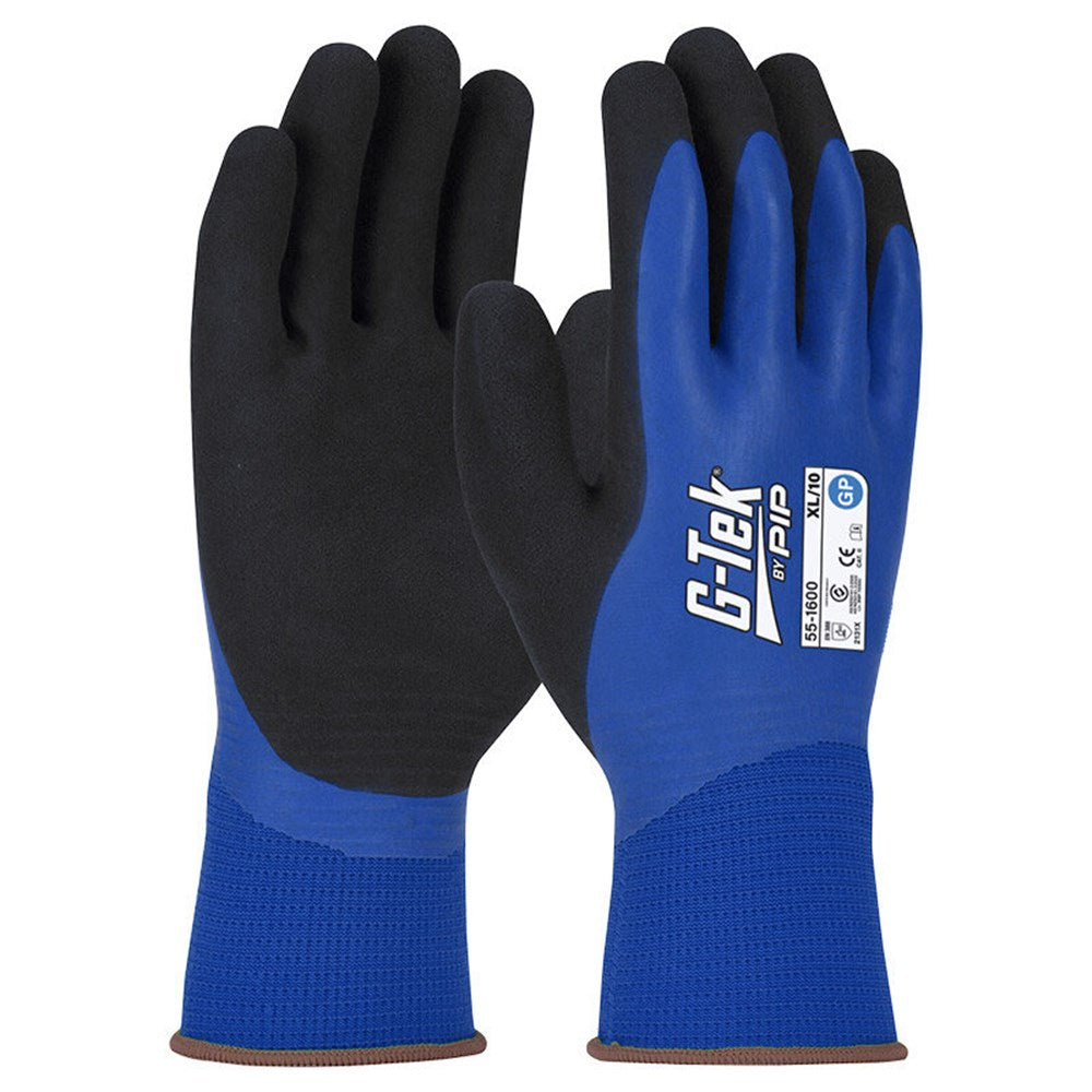 G-Tek Blue Poly Gp Double Dip Latex Gloves - 12 Pairs in 6 Size Options