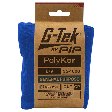 G-Tek Blue Poly Gp Double Dip Latex Gloves - 12 Pairs in 6 Size Options