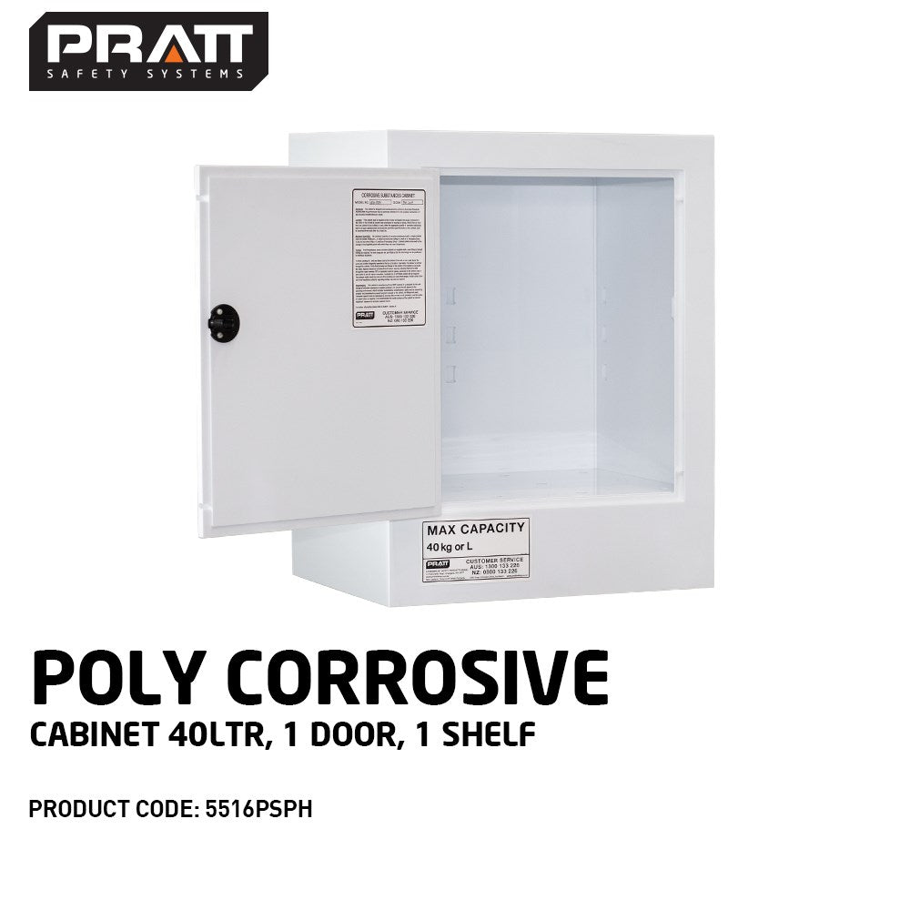 Pratt Class 8 Corrosive Substance Storage Cabinet Polypropylene - Various Door Shelf Combinations