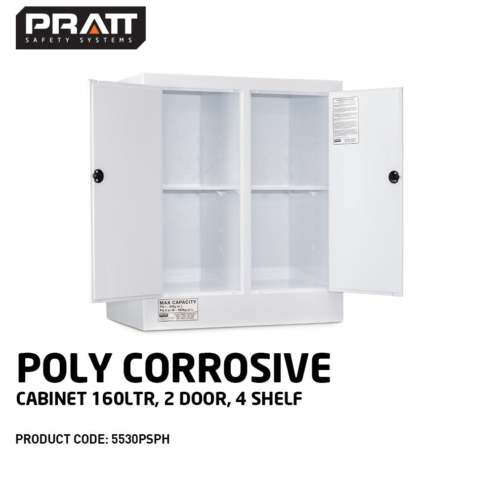 Pratt Class 8 Corrosive Substance Storage Cabinet Polypropylene - Various Door Shelf Combinations