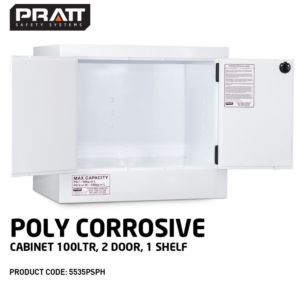 Pratt Class 8 Corrosive Substance Storage Cabinet Polypropylene - Various Door Shelf Combinations