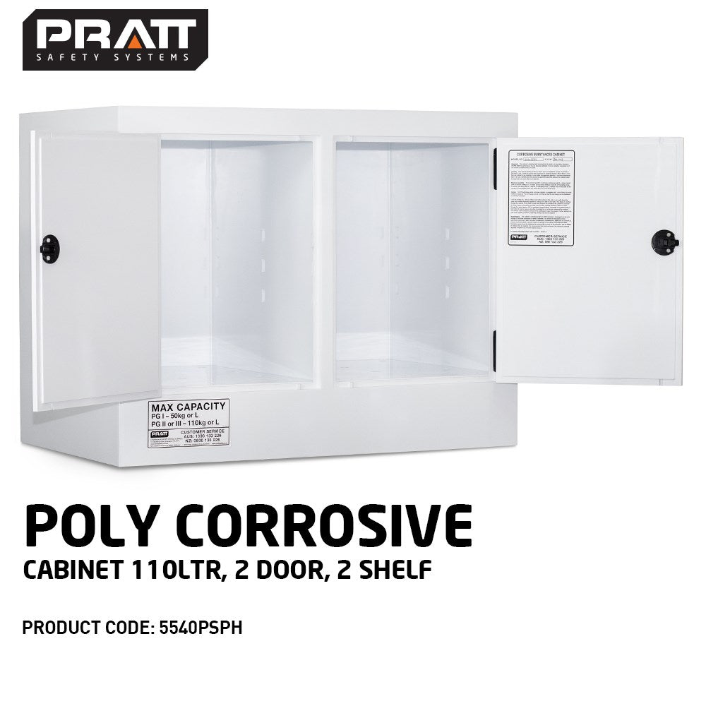 Pratt Class 8 Corrosive Substance Storage Cabinet Polypropylene - Various Door Shelf Combinations