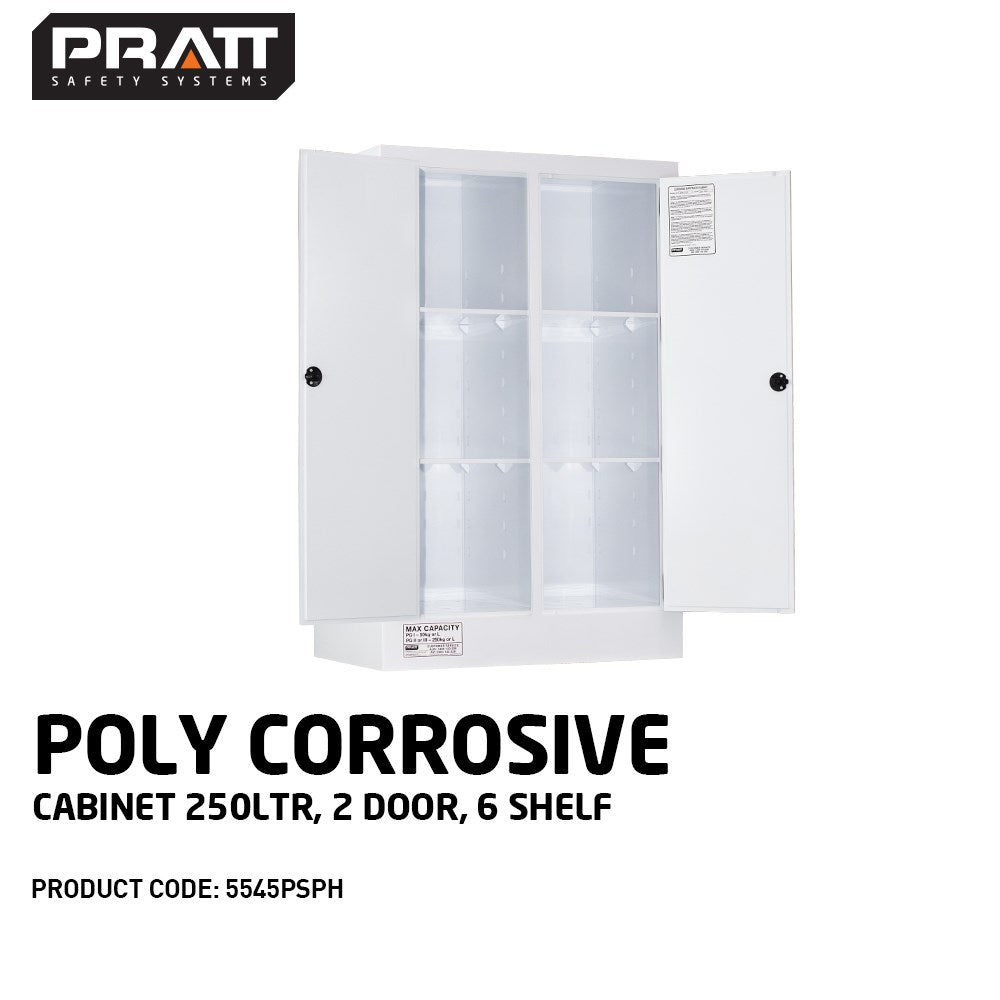 Pratt Class 8 Corrosive Substance Storage Cabinet Polypropylene - Various Door Shelf Combinations