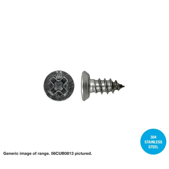 Macsim Countersunk UNDERCUT Self Tapping Screws (Phillips Drive) 304 Grade Stainless Steel - Box of 200 - Various Sizes